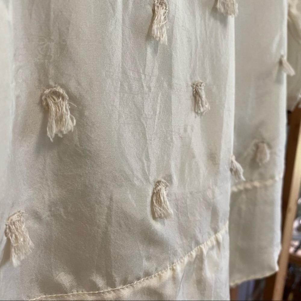 Anthropologie Pepin Cream Crinkled Silk Tassel Blouse Top XS - Picture 11 of 15